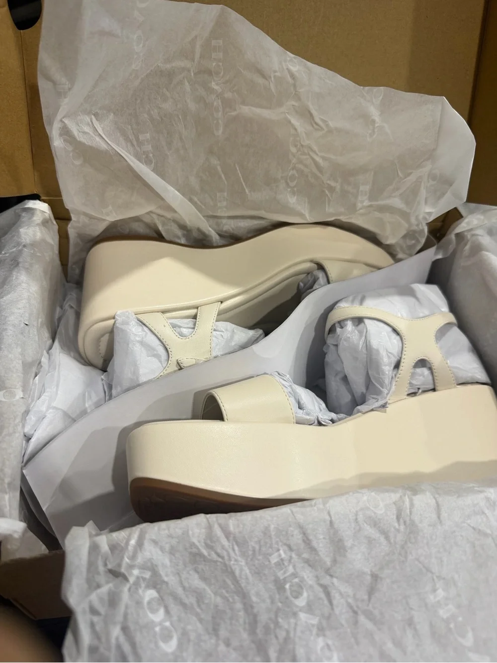Coach Cream Platform Sandals